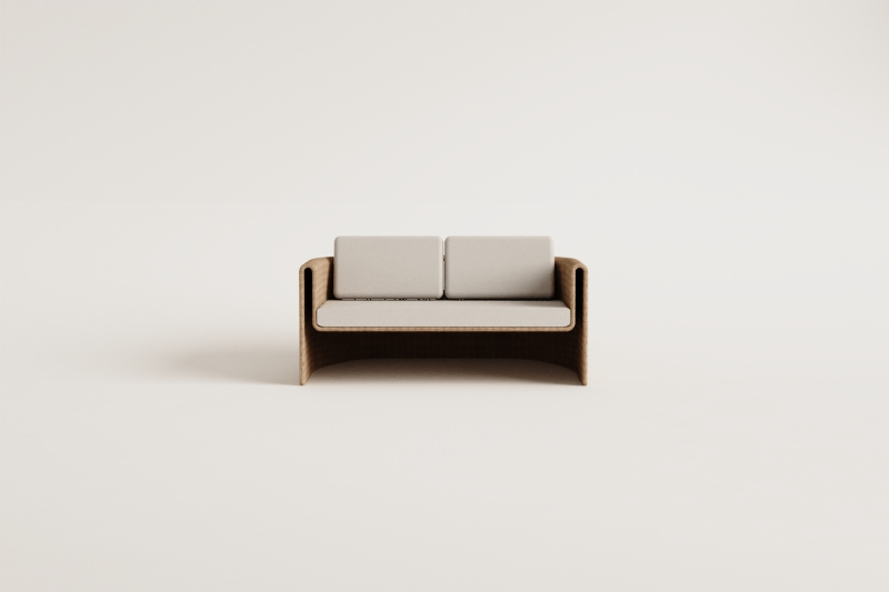 Sofá de 2 lugares em aço e vime sintético Lina