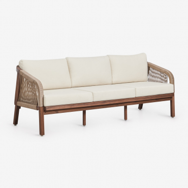 Sofá De 3 Lugares Em Madeira De Acácia Dubai Gardénia Branco & Castanho-acácia Escuro - Sklum