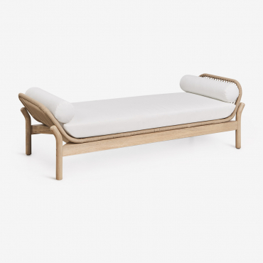 Divã De Jardim Em Madeira De Acácia E Corda Trançada Karvia Marrom Acácia Claro & Tecido Branco - Sklum