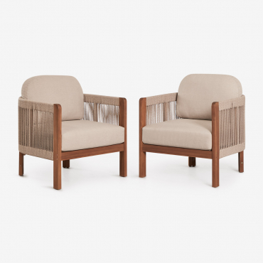 Pacote De 2 Poltronas De Jardim Em Madeira De Acácia E Corda Trançada Serel Castanho Acácia - Sklum