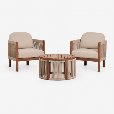 Conjunto De Jardim Com 2 Poltronas E Mesa De Centro Em Madeira De Acácia Serel Castanho Acácia - Sklum