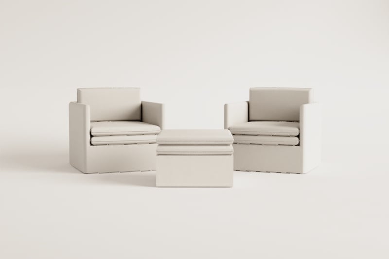 Conjunto de sala de estar com 2 poltronas e um pufe em linho e algodão Grace