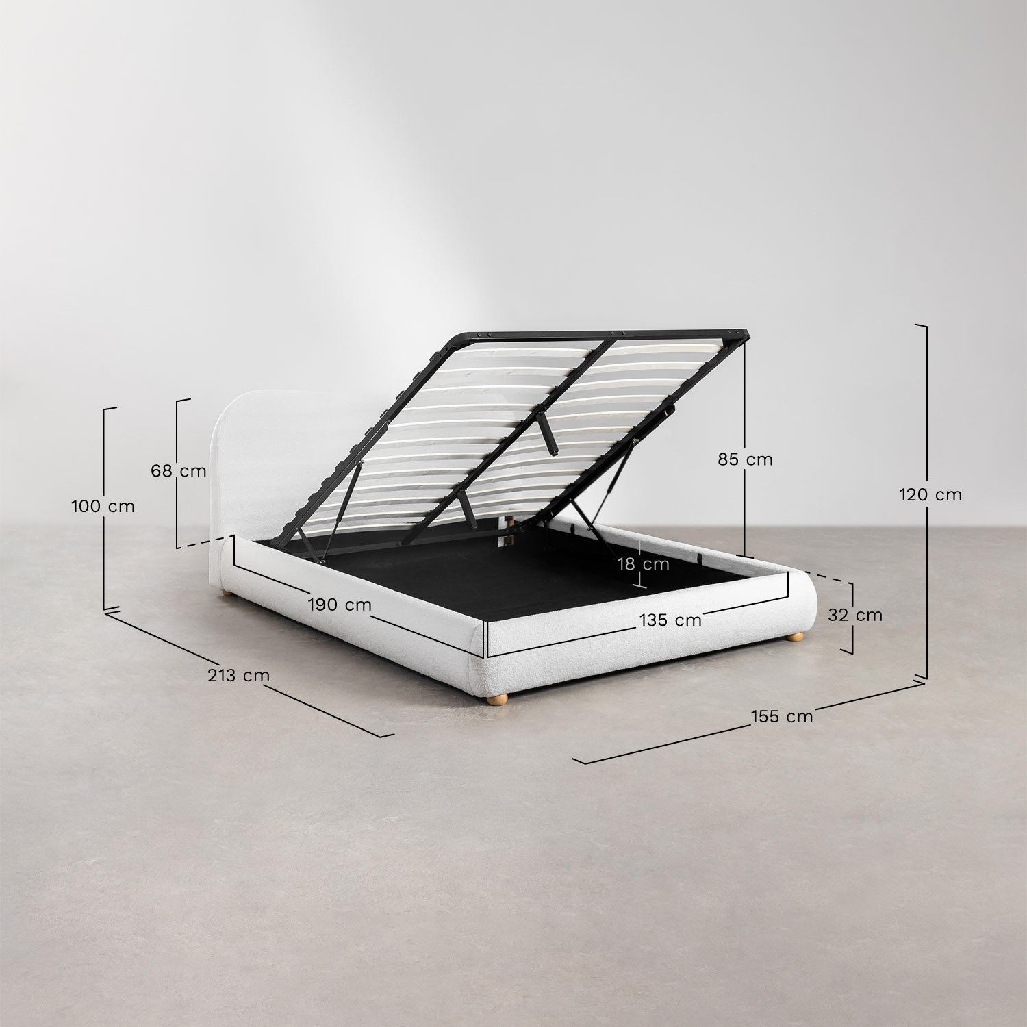 Cama com canapé abatível estofada Winselet, Dimens&otilde;es