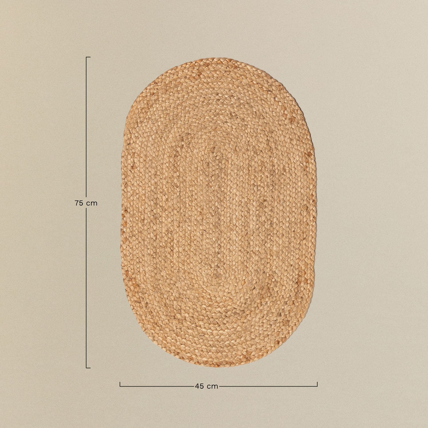 Felpudo oval 45x75 cm de juta natural Never, Dimens&otilde;es