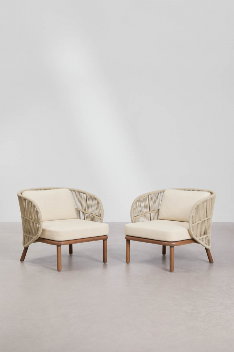 Pack de 2 poltronas de jardim em madeira de acácia e corda trançada Capri