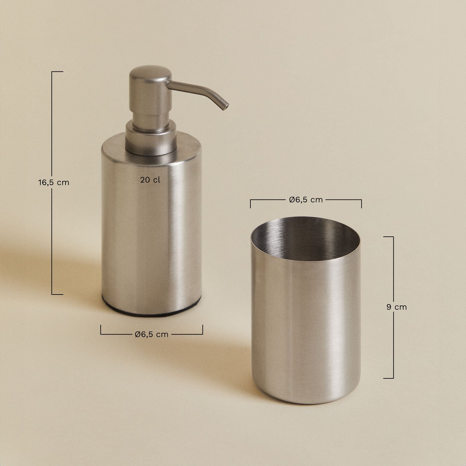 Conjunto de banho em aço inoxidável Valdio, Dimens&otilde;es