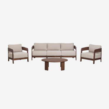 Conjunto De Sala Com Sofá De 3 Lugares, 2 Poltronas E Mesa De Centro Em Madeira De Acácia Uleno Castanho-acácia Escuro - Sklum