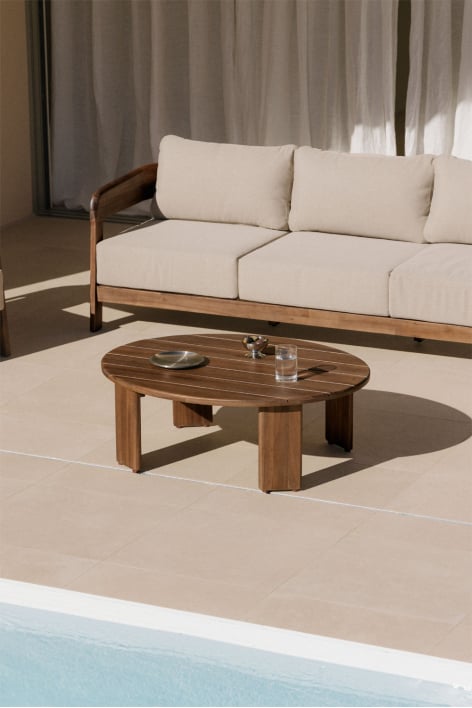 Mesa de centro oval de jardim 100x80 cm em madeira de acácia Uleno