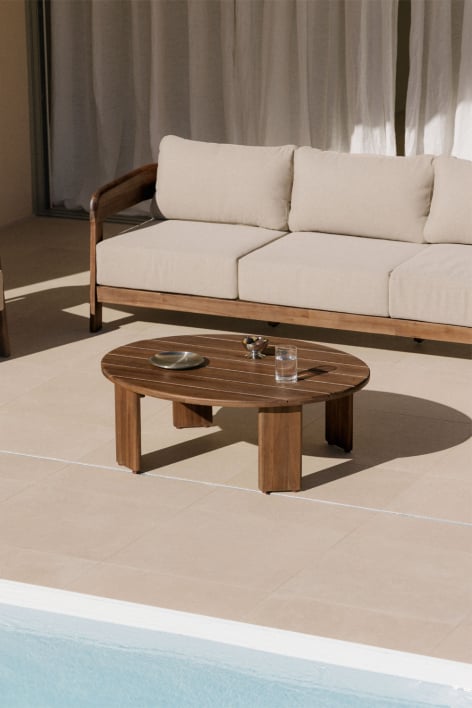 Mesa de centro oval de jardim 100x80 cm em madeira de acácia Uleno