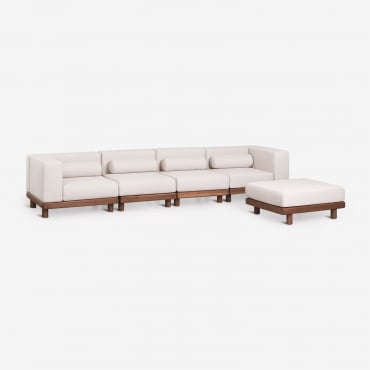 Sofá Modular De Jardim De 4 Peças Com 2 Módulos De Canto E Puff Em Acácia Edrien Castanho Acácia - Sklum