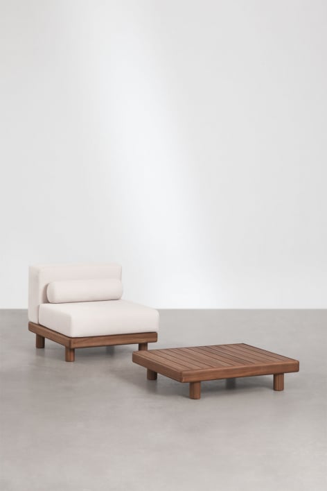 Conjunto de jardim com poltrona e mesa de centro em acácia Edrien