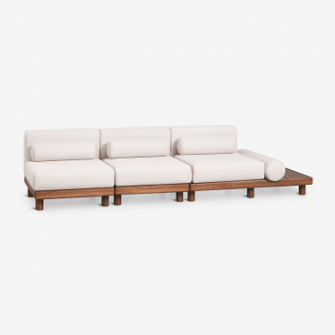 Sofá Modular De Jardim De 3 Peças Com Mesa Auxiliar Lateral Em Acácia Edrien Castanho Acácia - Sklum