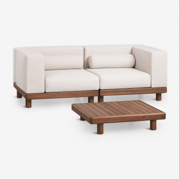 Conjunto De Jardim Com Sofá Modular De 2 Peças Com 2 Módulos De Canto E Mesa De Centro Em Acácia Edrien Castanho Acácia - Sklum