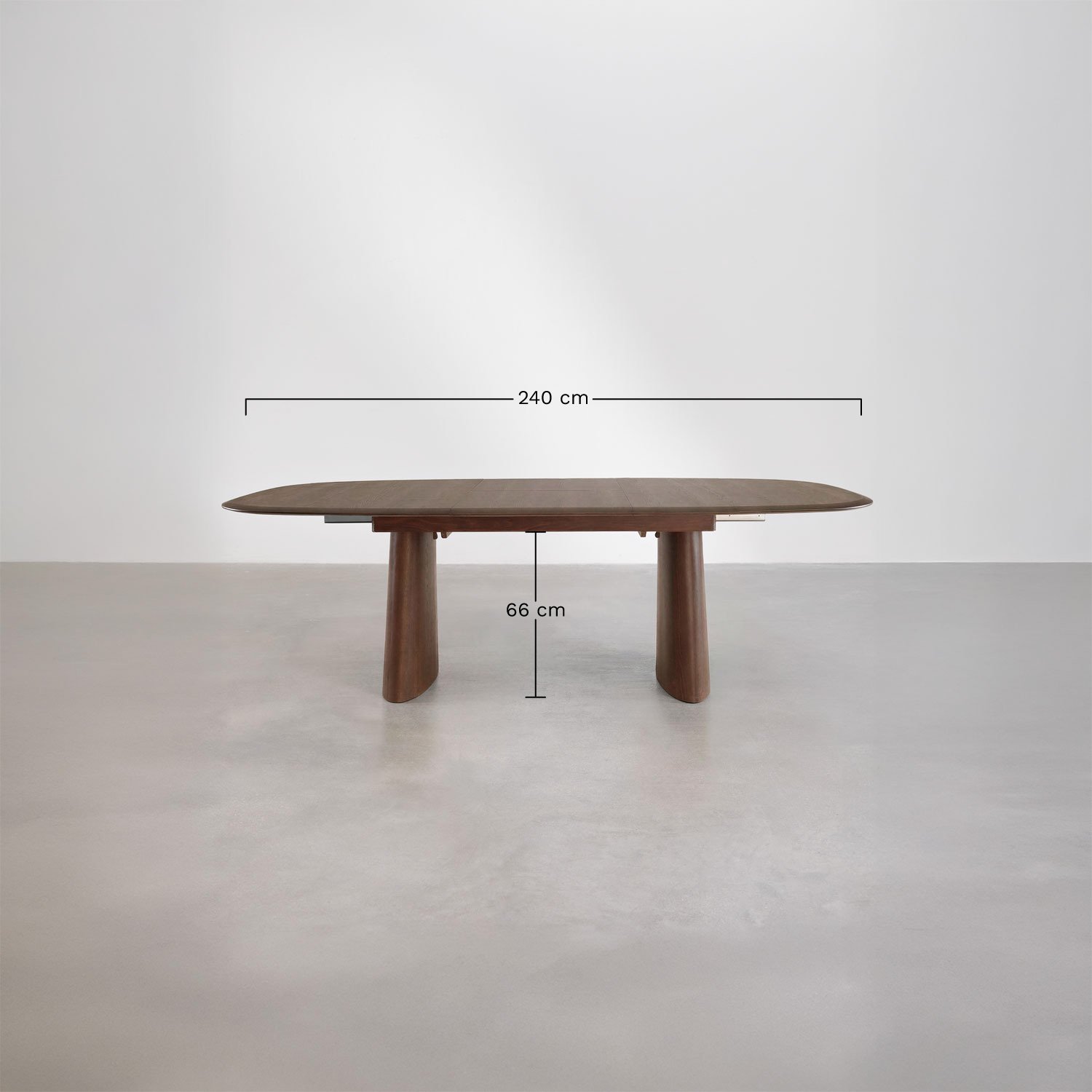 Mesa de jantar oval extensível em MDF e folha de freixo Nuveta, Dimens&otilde;es
