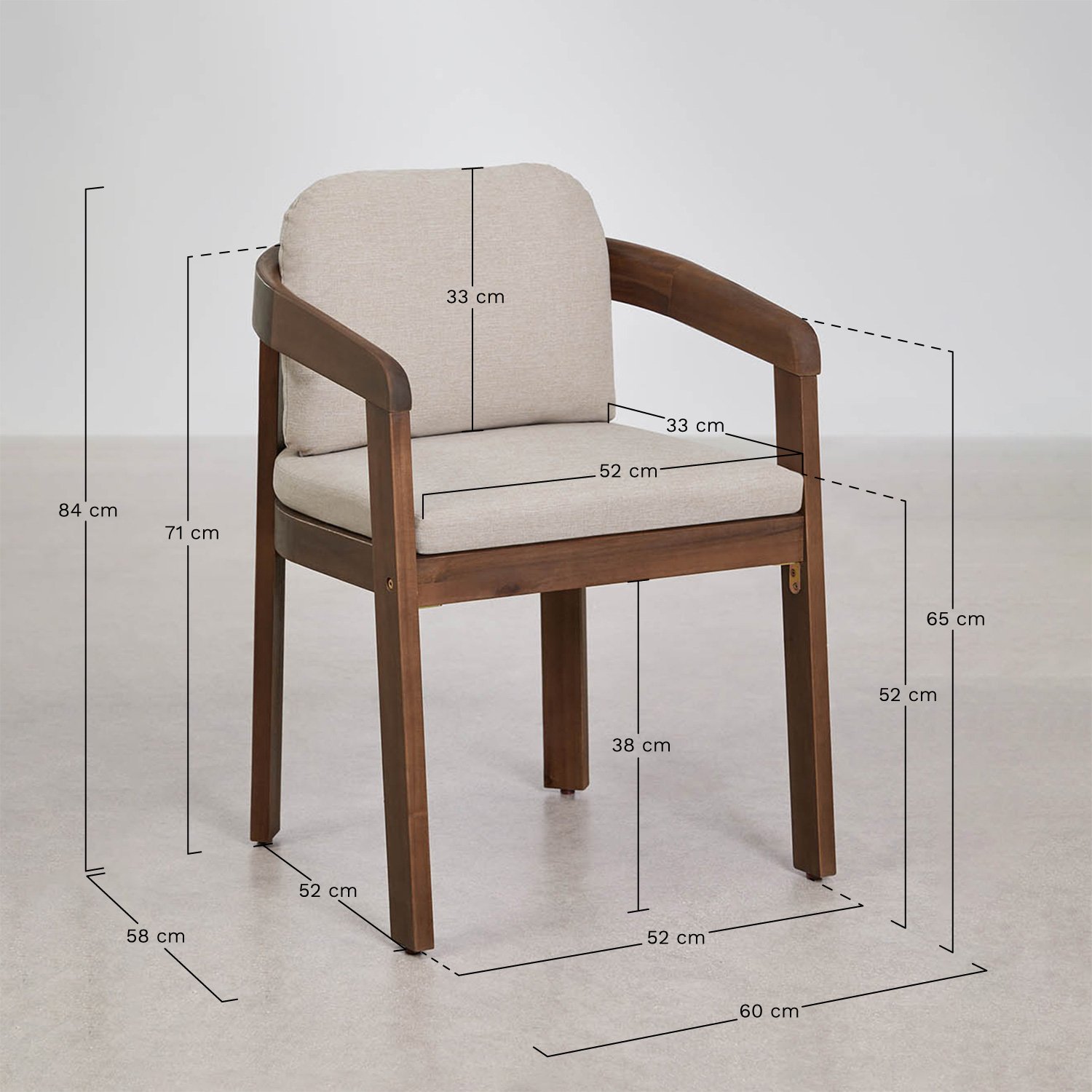 Conjunto de mesa redonda Ø110 cm e 4 cadeiras de jardim em madeira de acácia Uleno, Dimens&otilde;es