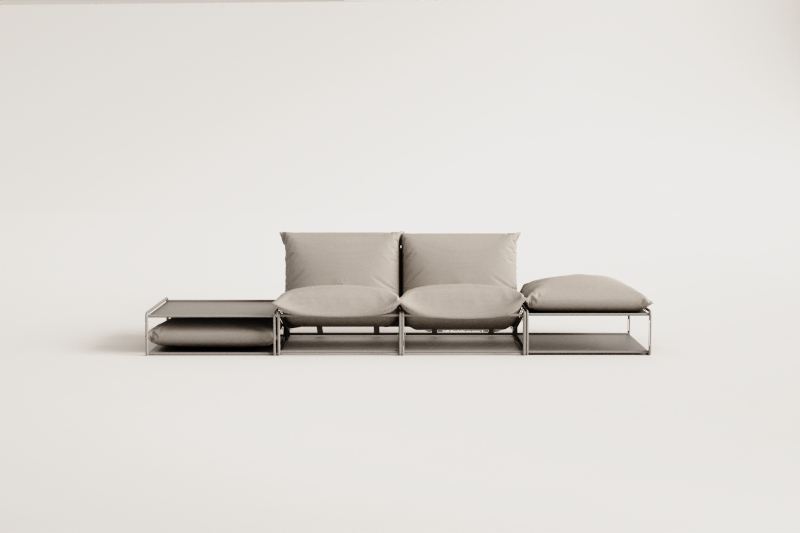 Conjunto de jardim com sofá modular de 2 peças, mesa auxiliar e puff conversíveis Amaro