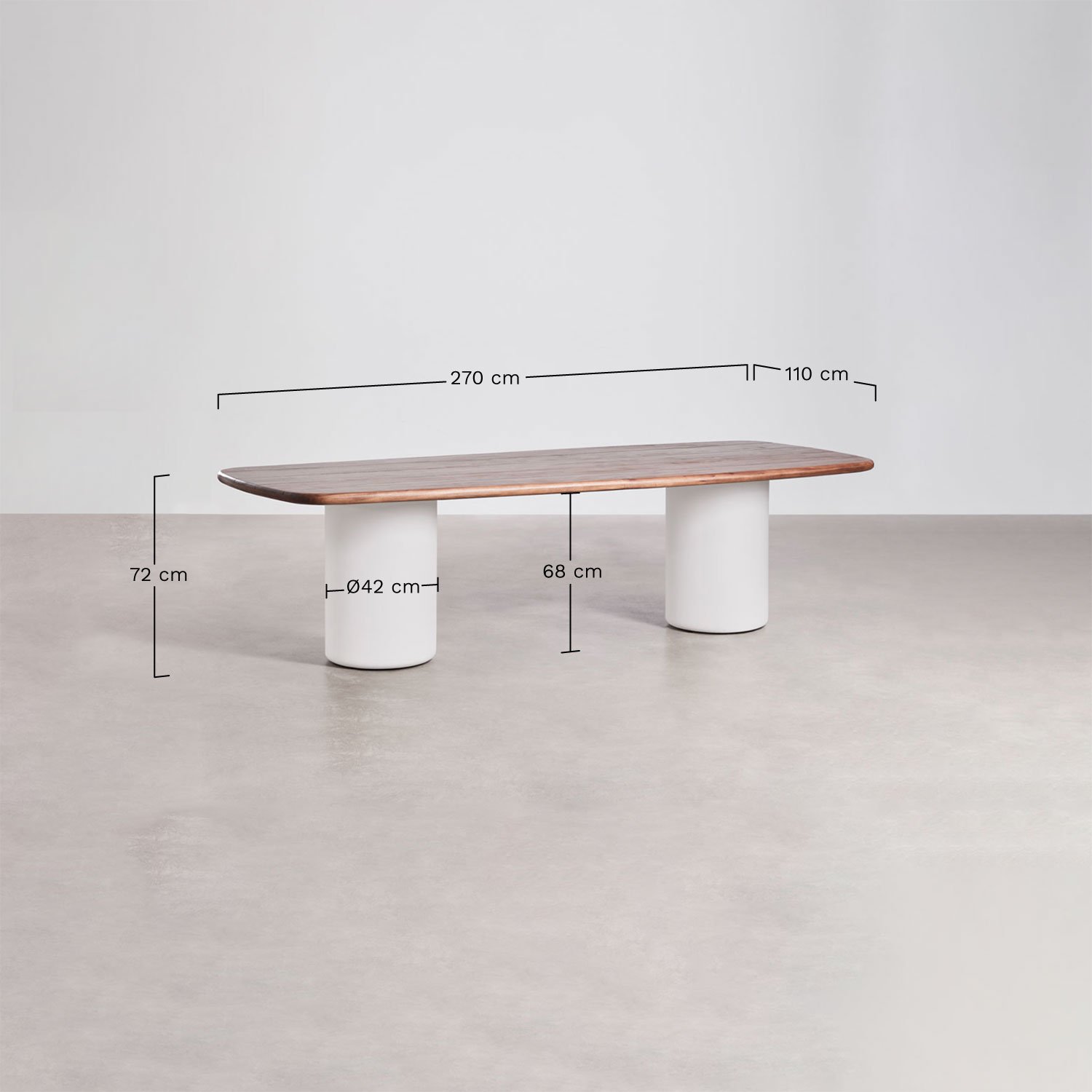 Mesa de jantar retangular 270x110 cm em madeira de acácia Bogotá, Dimens&otilde;es