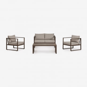 Conjunto De Jardim Com Sofá De 2 Lugares, 2 Poltronas E Mesa De Centro Em Alumínio Lipov Castanho Chocolate - Sklum