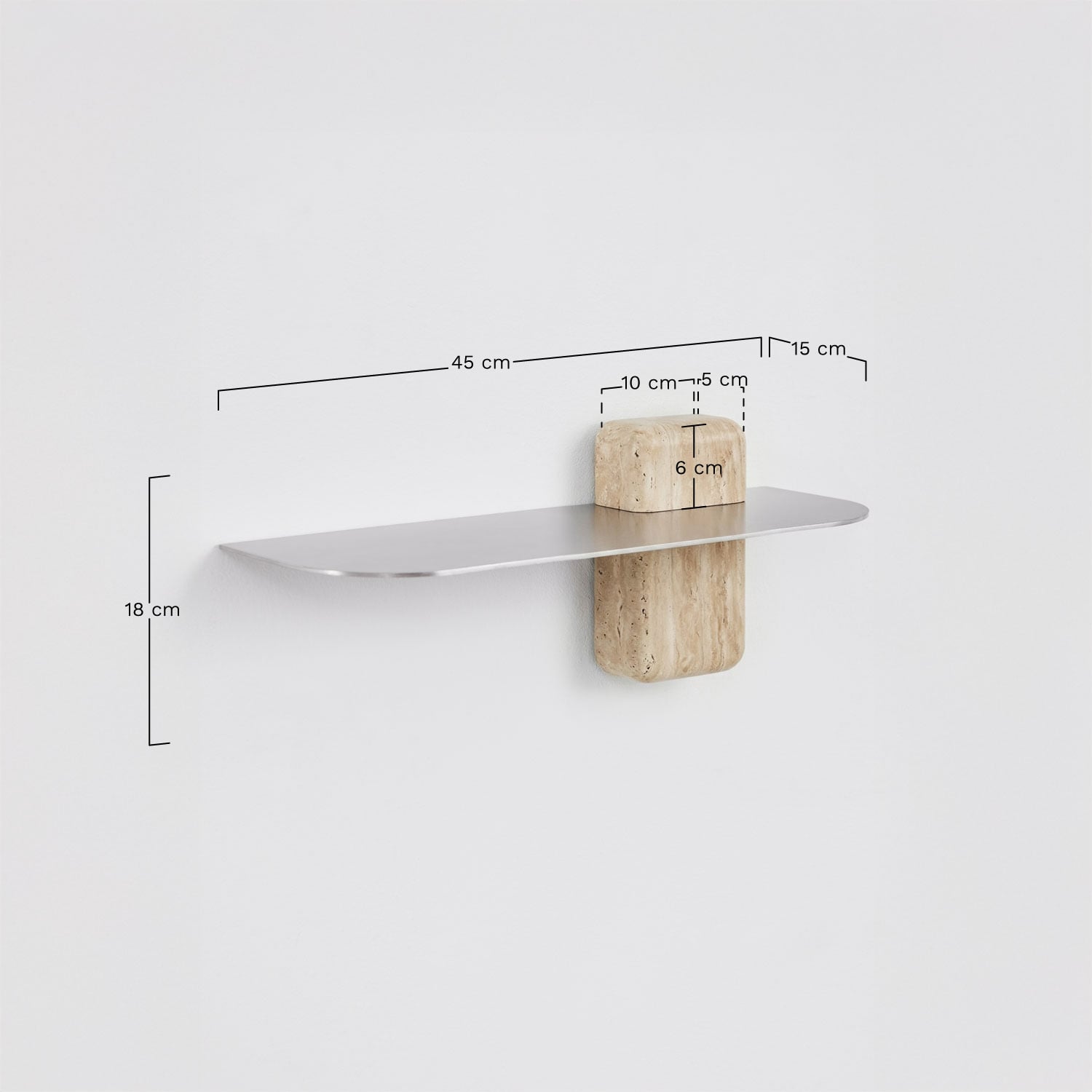 Pack de 2 prateleiras de parede para casa de banho em aço inoxidável Serbian, Dimens&otilde;es