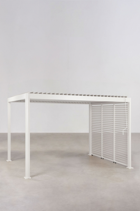 Pérgola bioclimática de alumínio com lâminas e painel lateral Druvia