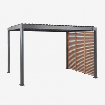 Pérgola Bioclimática De Alumínio Com Lâminas E Painel Lateral Druvia Cinza Grafite - Castanho Castanho Madeira & Pérgula De - Sklum