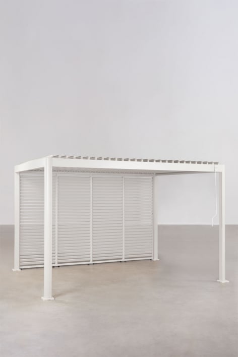 Pérgola bioclimática de alumínio com lâminas e painel lateral Druvia