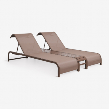 Conjunto De 2 Espreguiçadeiras Reclináveis E Mesa Auxiliar Em Aço Marietta Castanho Chocolate - Sklum