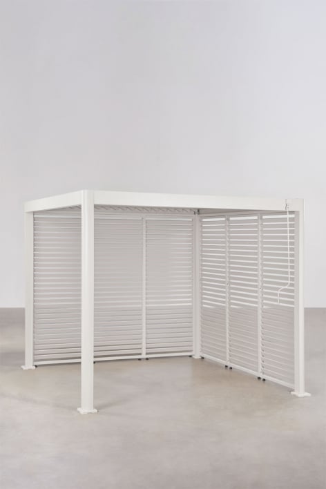 Pérgola bioclimática de alumínio com lâminas e painéis laterais Druvia