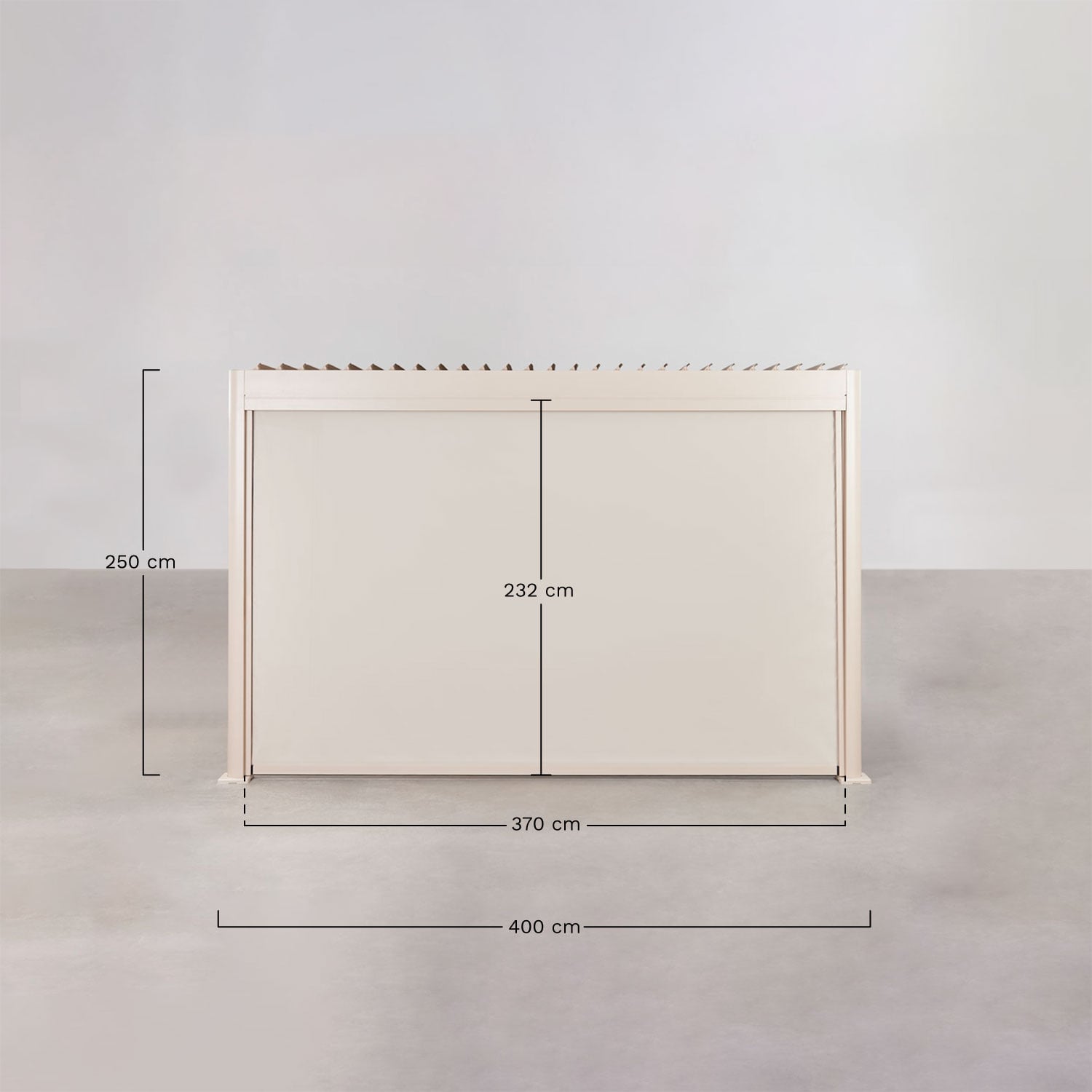 Toldo lateral para pérgola bioclimática de alumínio com lâminas Druvia, Dimens&otilde;es