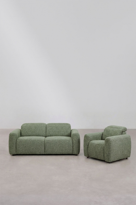 Conjunto de sala com sofá reclinável e elétrico de 2 lugares e poltrona estofada Peggy
