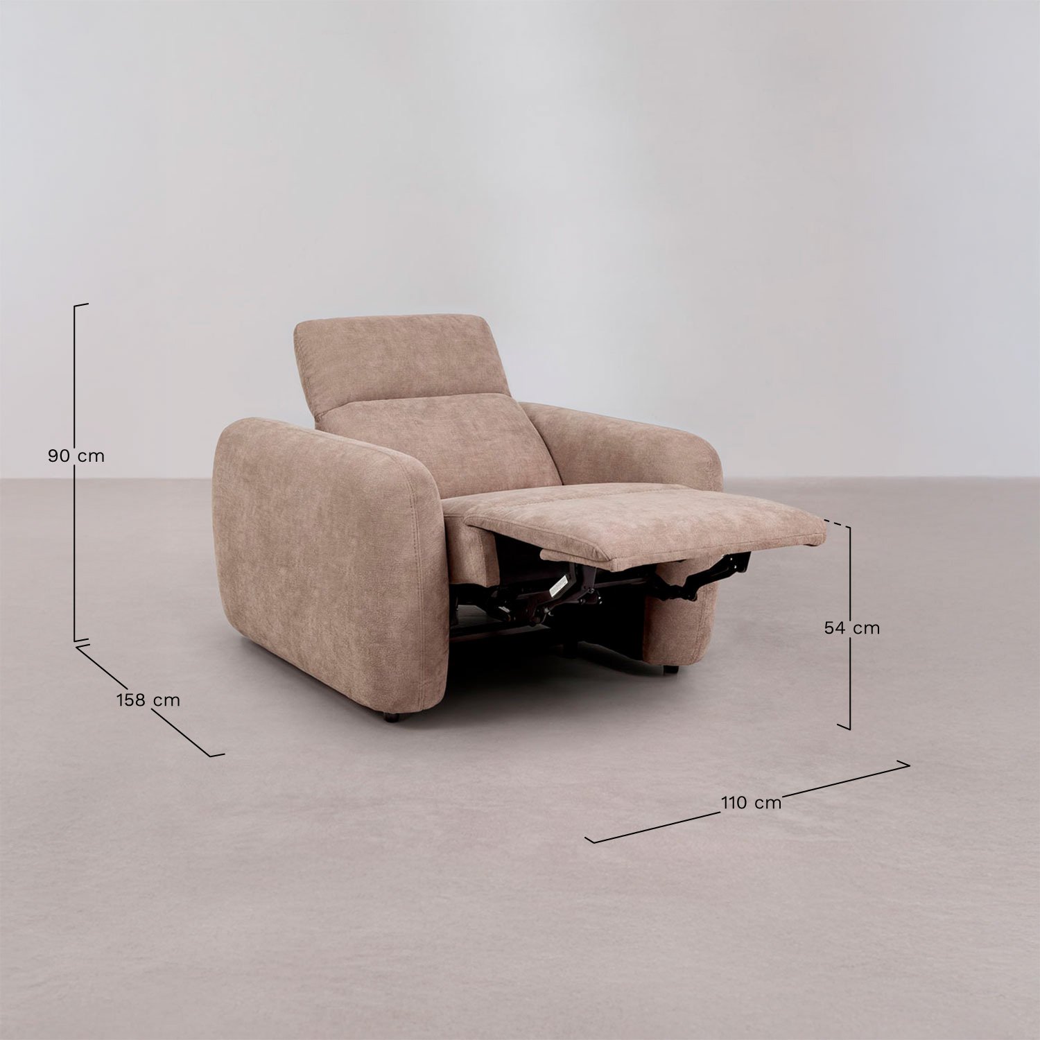 Conjunto de sala com sofá reclinável e elétrico de 3 lugares e poltrona estofada Peggy, Dimens&otilde;es