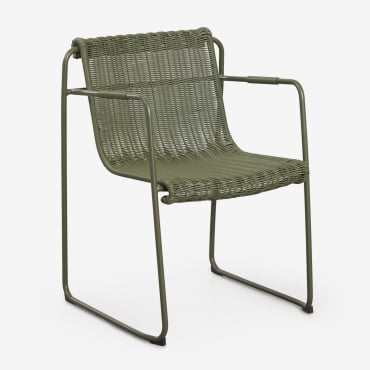 Cadeira De Jardim Empilhável Com Apoios De Braços Em Rattan Sintético E Aço Revia Verde Azeitona Intenso - Sklum