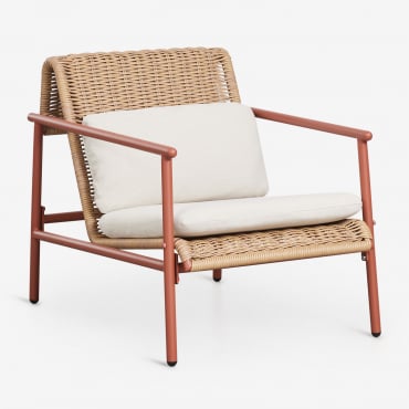 Poltrona De Jardim Com Apoios De Braço Em Alumínio E Rattan Sintético Duroli Terracota - Sklum