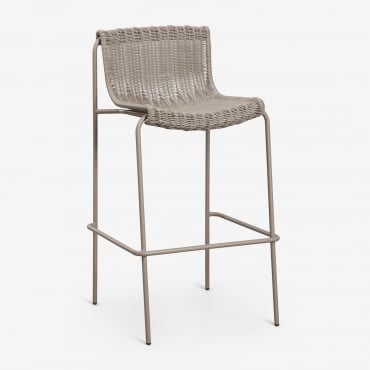 Banqueta Alta Em Vime Sintético E Aço Revia Moka Brown & ↑75 Cm - Sklum