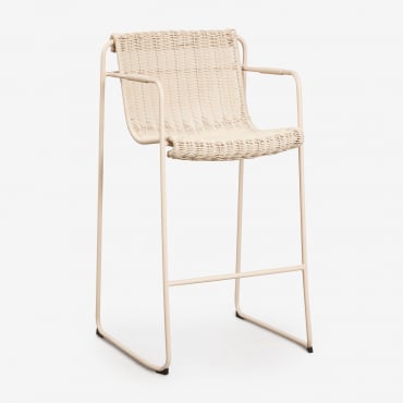 Pack De 2 Bancos Altos De Jardim Empilháveis Com Apoios De Braços Em Rattan Sintético E Aço Revia Tapioca Bege & ↑75 Cm - Sklum