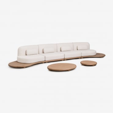 Conjunto De Jardim Com Sofá Modular Reto De 4 Peças E 2 Mesas De Centro Em Madeira De Acácia Gerard Marrom Acácia Claro - Sklum