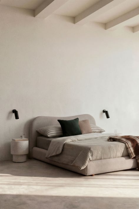 Cama com arrumação para colchão 150x190cm em tecido bege claro Winselet