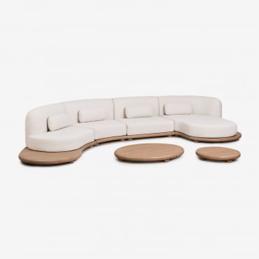 Conjunto De Jardim Com Sofá Modular Chaise Longue Direito De 4 Peças E 2 Mesas De Centro Em Madeira De Acácia Gerard Marrom Acácia Claro - Sklum