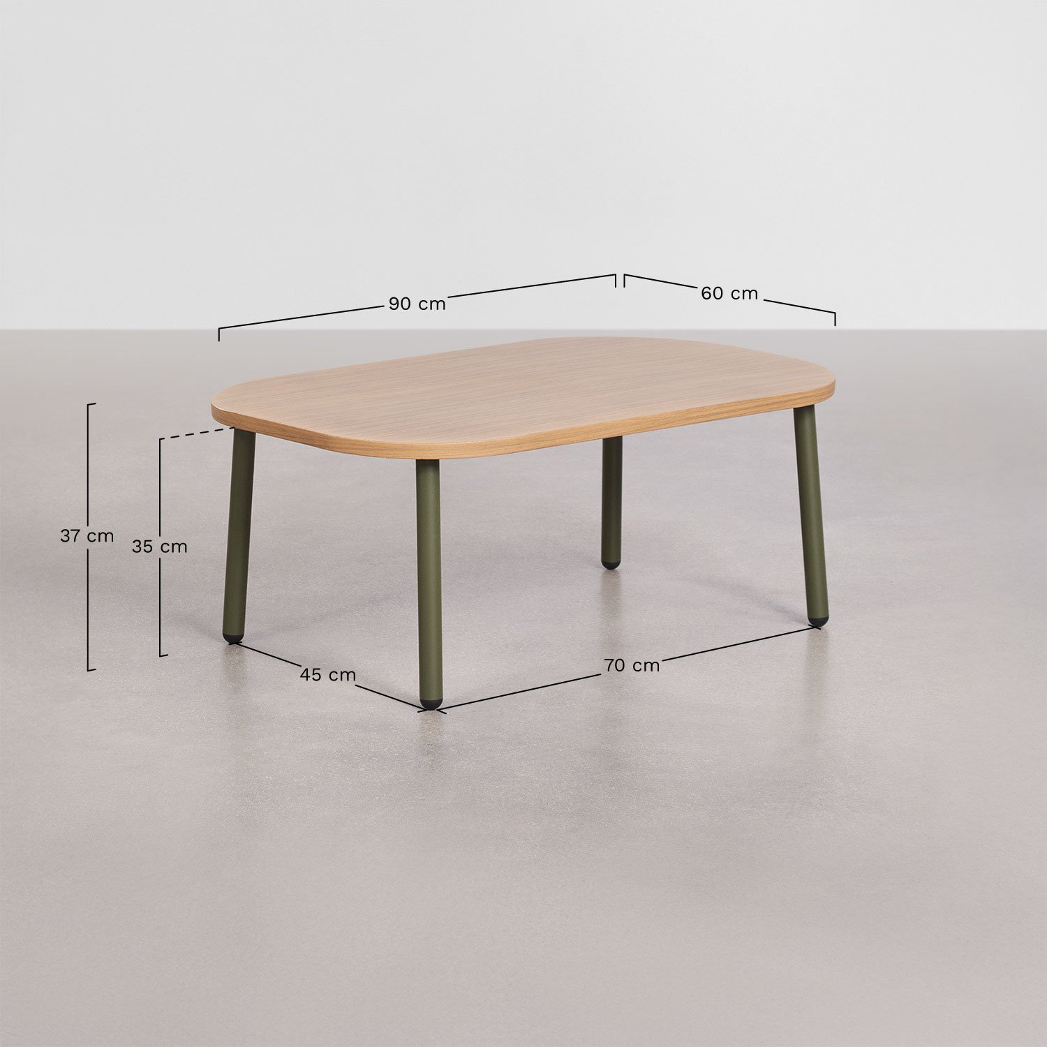 Conjunto de jardim com sofá de 2 lugares, 2 poltronas estofadas e mesa de centro em aço Zunika, Dimens&otilde;es