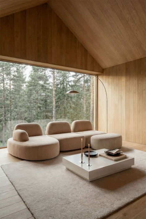 Sofá modular chaise longue esquerdo de 3 peças e puff estofado Giorgia