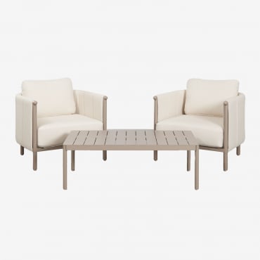 Conjunto De Jardim Com 2 Poltronas Em Bouclé E Mesa De Centro Em Alumínio Boleni Moka Brown - Sklum