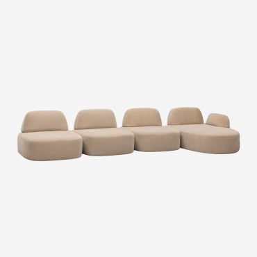 Sofá Modular Chaise Longue Direito De 4 Peças Estofado Giorgia Chenille Castanho Areia Claro - Sklum
