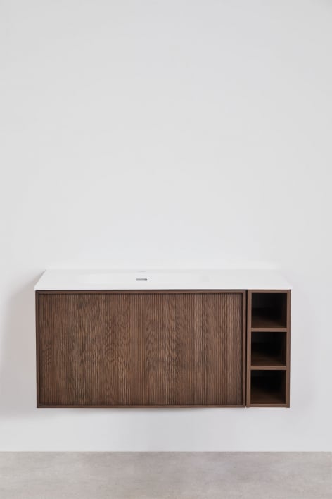 Conjunto de móvel de casa de banho 100x50 cm suspenso em madeira com lavatório integrado Endika - Madeira Escura