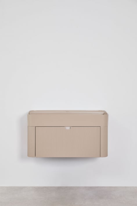 Conjunto de móvel de casa de banho 80x40 cm suspenso em madeira com lavatório integrado Saioa - Bege fosco