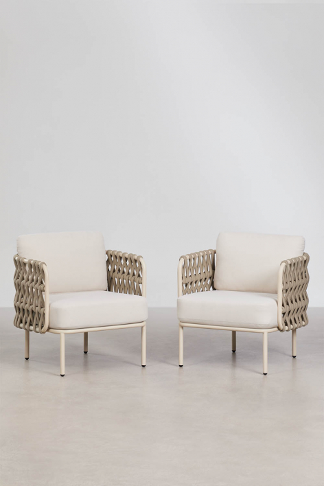 Pack de 2 poltronas de jardim em alumínio e corda trançada Tevary