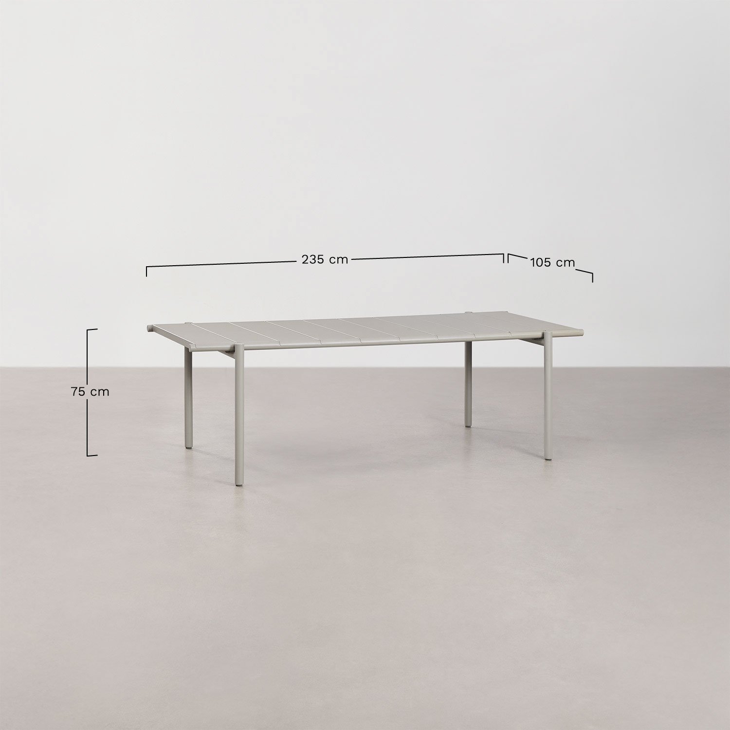 Mesa de jardim retangular 235x105 cm em aço Tossa, Dimens&otilde;es