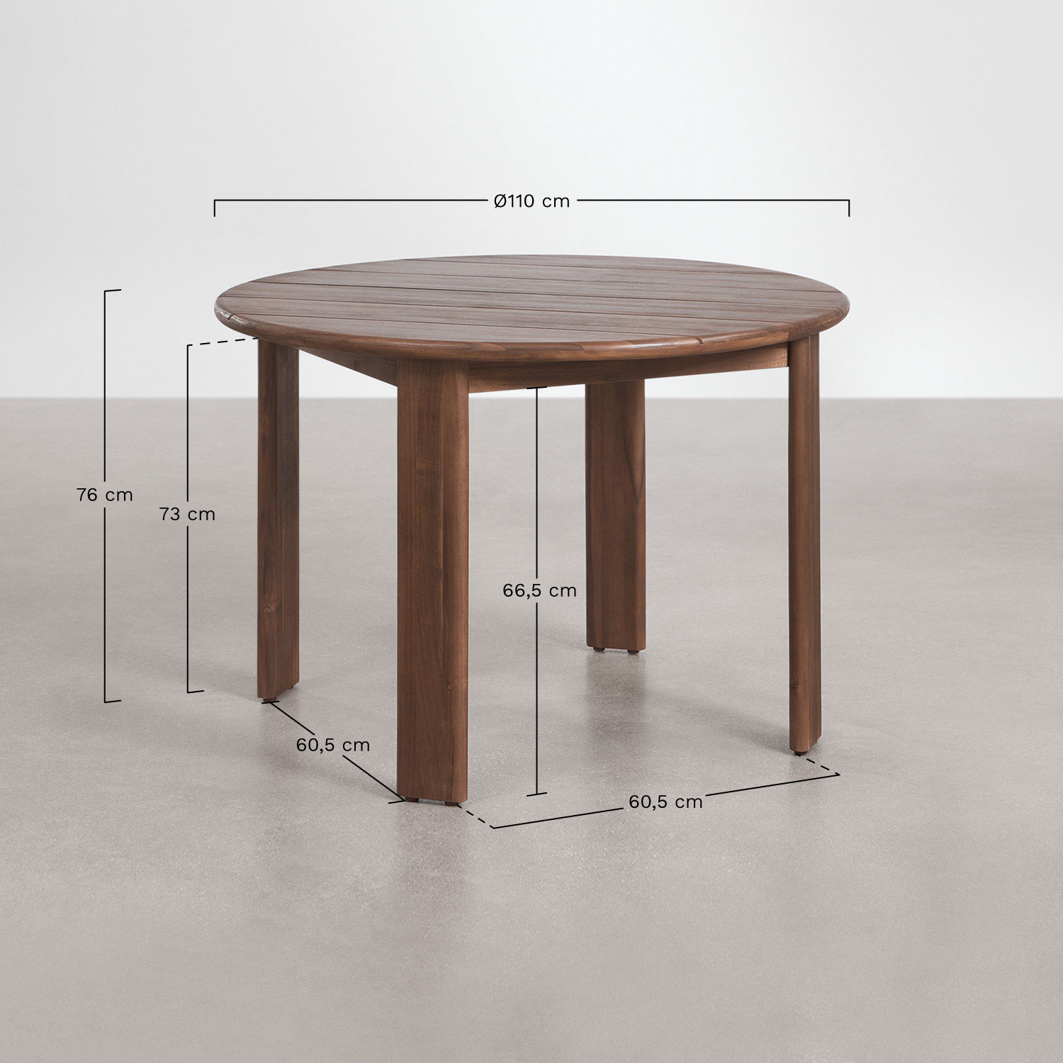 Mesa de jantar redonda Ø110 cm em madeira de acácia Uleno, Dimens&otilde;es