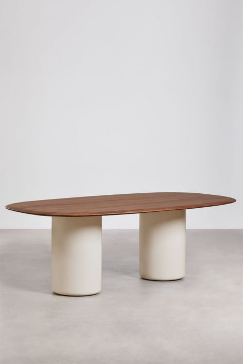 Oval dining table in MDF and cement Lysander - Carvalho Escuro Castanho