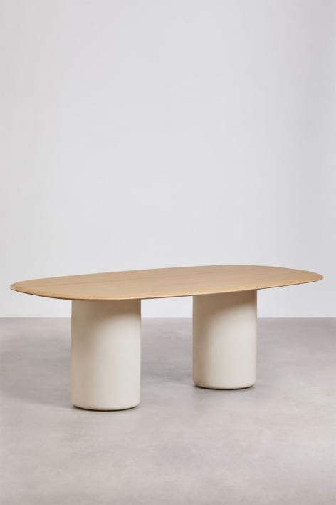 Oval dining table in MDF and cement Lysander - Castanho Roble