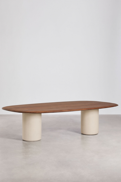 Oval dining table in MDF and cement Lysander - Carvalho Escuro Castanho
